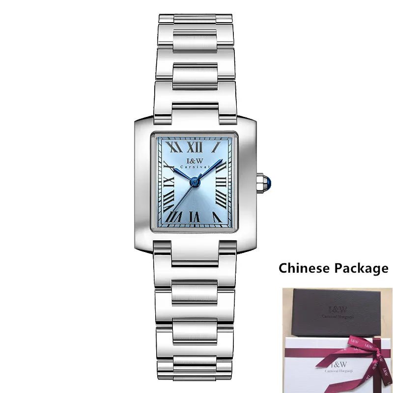 Top Brand Luxury Carnival Quartz Watch for Women Bracelet Square Full Steel Reloj Mujer Montre Femme Women's wristwatch White - Tara's Tiny Treasures