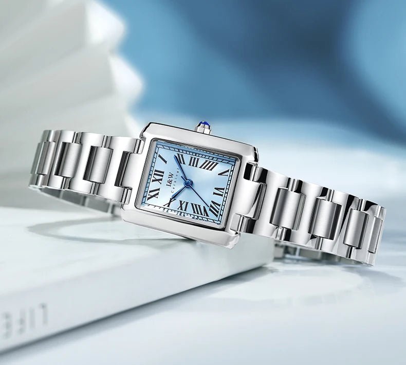 Top Brand Luxury Carnival Quartz Watch for Women Bracelet Square Full Steel Reloj Mujer Montre Femme Women's wristwatch White - Tara's Tiny Treasures