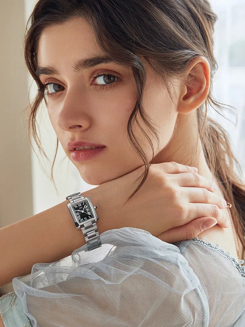 Top Brand Luxury Carnival Quartz Watch for Women Bracelet Square Full Steel Reloj Mujer Montre Femme Women's wristwatch White - Tara's Tiny Treasures