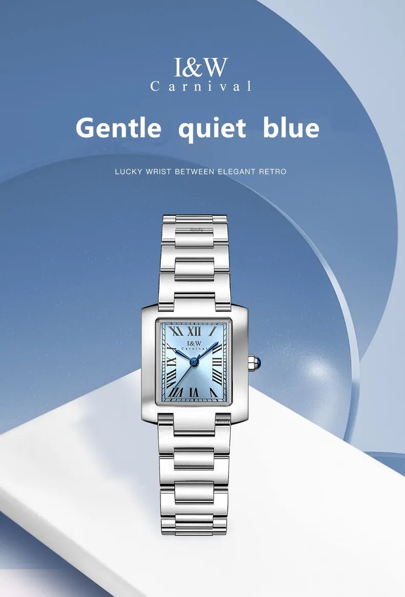 Top Brand Luxury Carnival Quartz Watch for Women Bracelet Square Full Steel Reloj Mujer Montre Femme Women's wristwatch White - Tara's Tiny Treasures