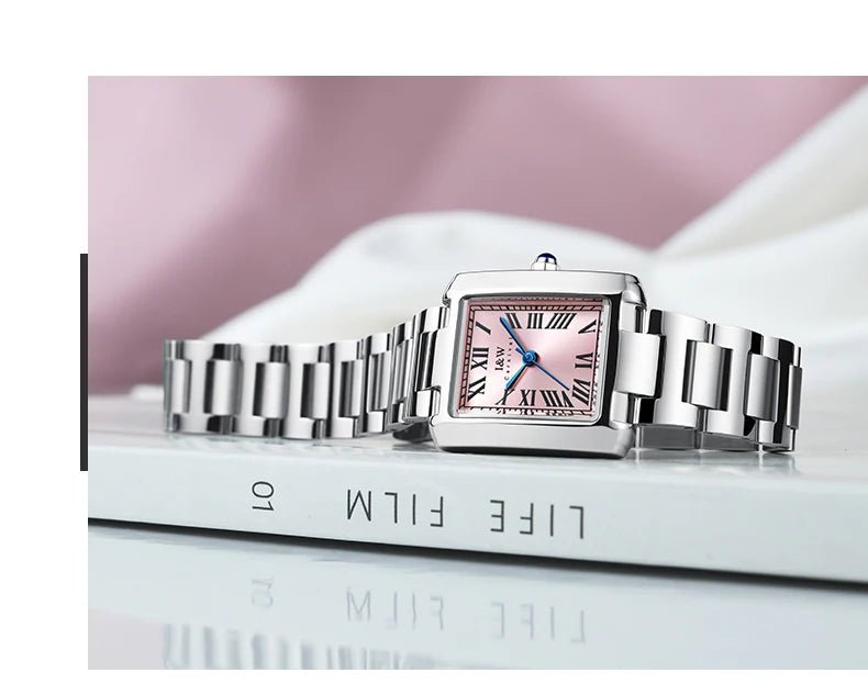 Top Brand Luxury Carnival Quartz Watch for Women Bracelet Square Full Steel Reloj Mujer Montre Femme Women's wristwatch White - Tara's Tiny Treasures