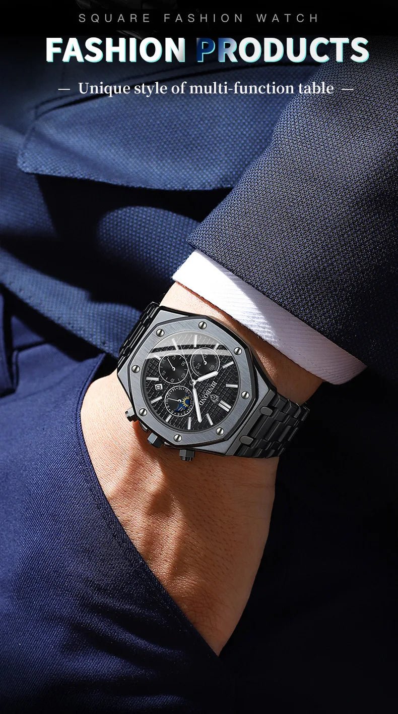 Top Brand Man Watch Luxury Luminous BINBOND B0161 Wristwatch Stainless Steel Waterproof Men Date Calendar Clock - Tara's Tiny Treasures
