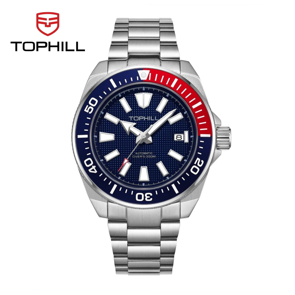 TOPHILL 43.8mm Automatic Mechanical Diving Watch NH35 Men's Wristwatches Waffle Dial Super Luminous 30Bar Sapphire Reloj TD008G - Tara's Tiny Treasures
