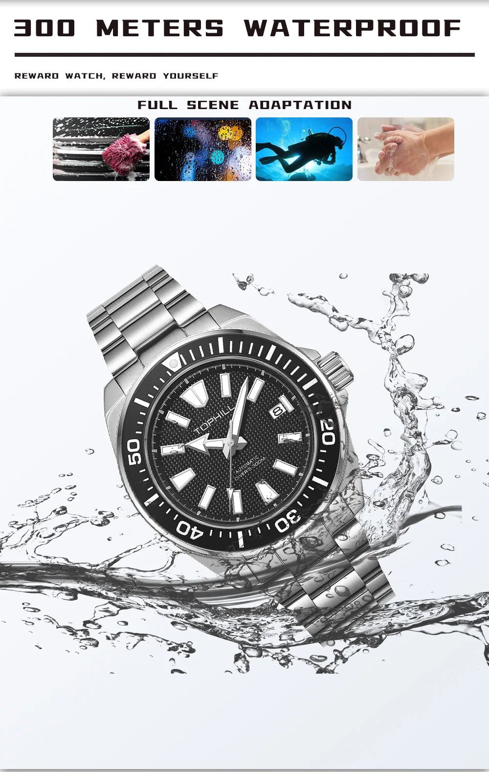 TOPHILL 43.8mm Automatic Mechanical Diving Watch NH35 Men's Wristwatches Waffle Dial Super Luminous 30Bar Sapphire Reloj TD008G - Tara's Tiny Treasures