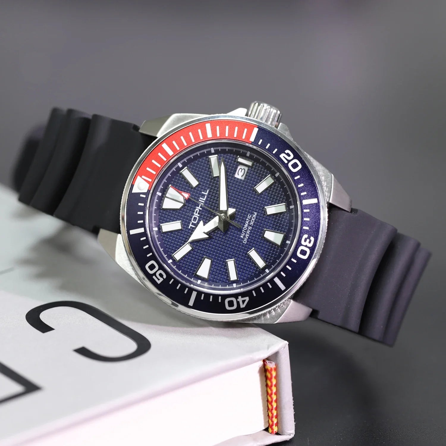 TOPHILL 43.8mm Automatic Mechanical Diving Watch NH35 Men's Wristwatches Waffle Dial Super Luminous 30Bar Sapphire Reloj TD008G - Tara's Tiny Treasures