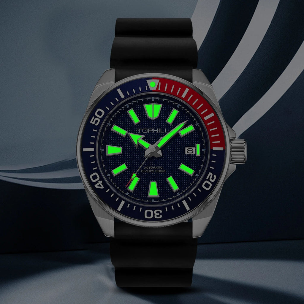 TOPHILL 43.8mm Automatic Mechanical Diving Watch NH35 Men's Wristwatches Waffle Dial Super Luminous 30Bar Sapphire Reloj TD008G - Tara's Tiny Treasures