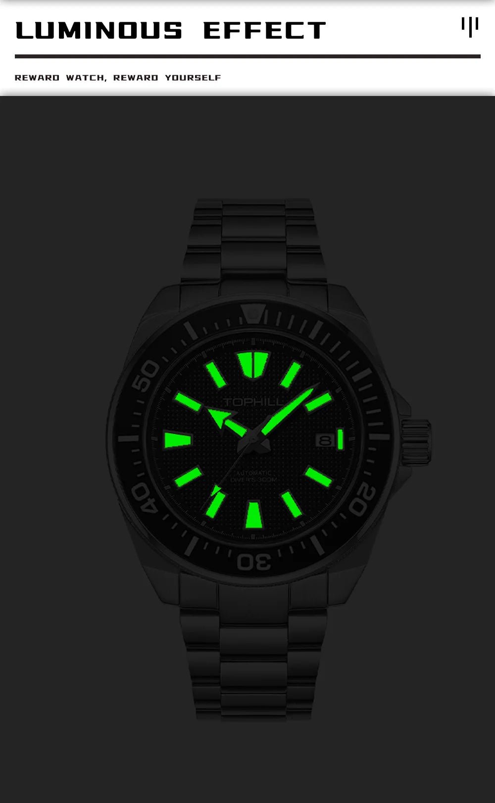 TOPHILL 43.8mm Automatic Mechanical Diving Watch NH35 Men's Wristwatches Waffle Dial Super Luminous 30Bar Sapphire Reloj TD008G - Tara's Tiny Treasures