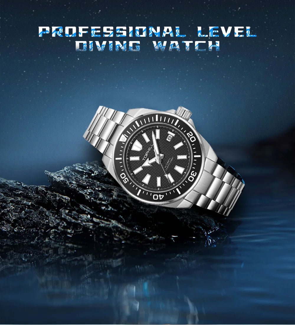 TOPHILL 43.8mm Automatic Mechanical Diving Watch NH35 Men's Wristwatches Waffle Dial Super Luminous 30Bar Sapphire Reloj TD008G - Tara's Tiny Treasures