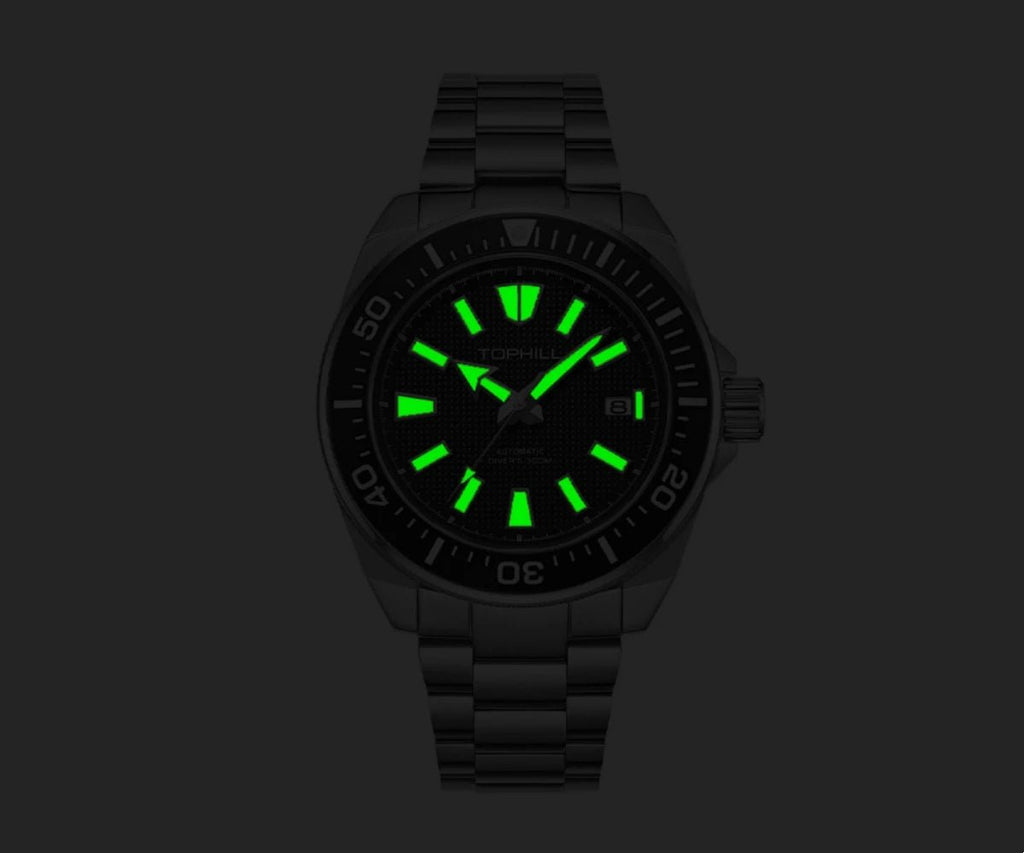 TOPHILL 43.8mm Automatic Mechanical Diving Watch NH35 Men's Wristwatches Waffle Dial Super Luminous 30Bar Sapphire Reloj TD008G - Tara's Tiny Treasures