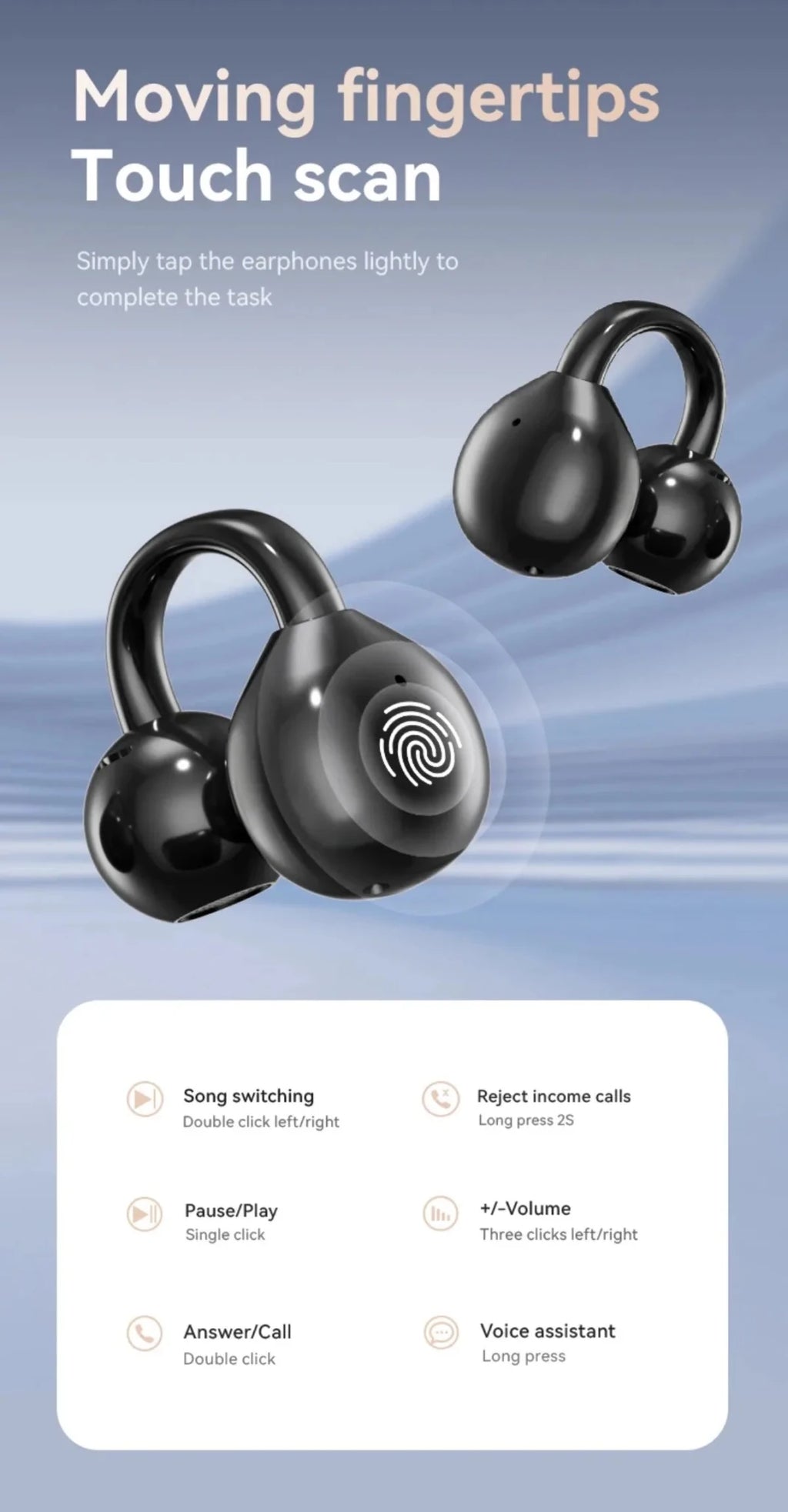 Touch Screen Bluetooth Headphones 144 Languages Real-time Translation Headphones Wireless Open Ear Clips Sports Gaming Earphone - Tara's Tiny Treasures