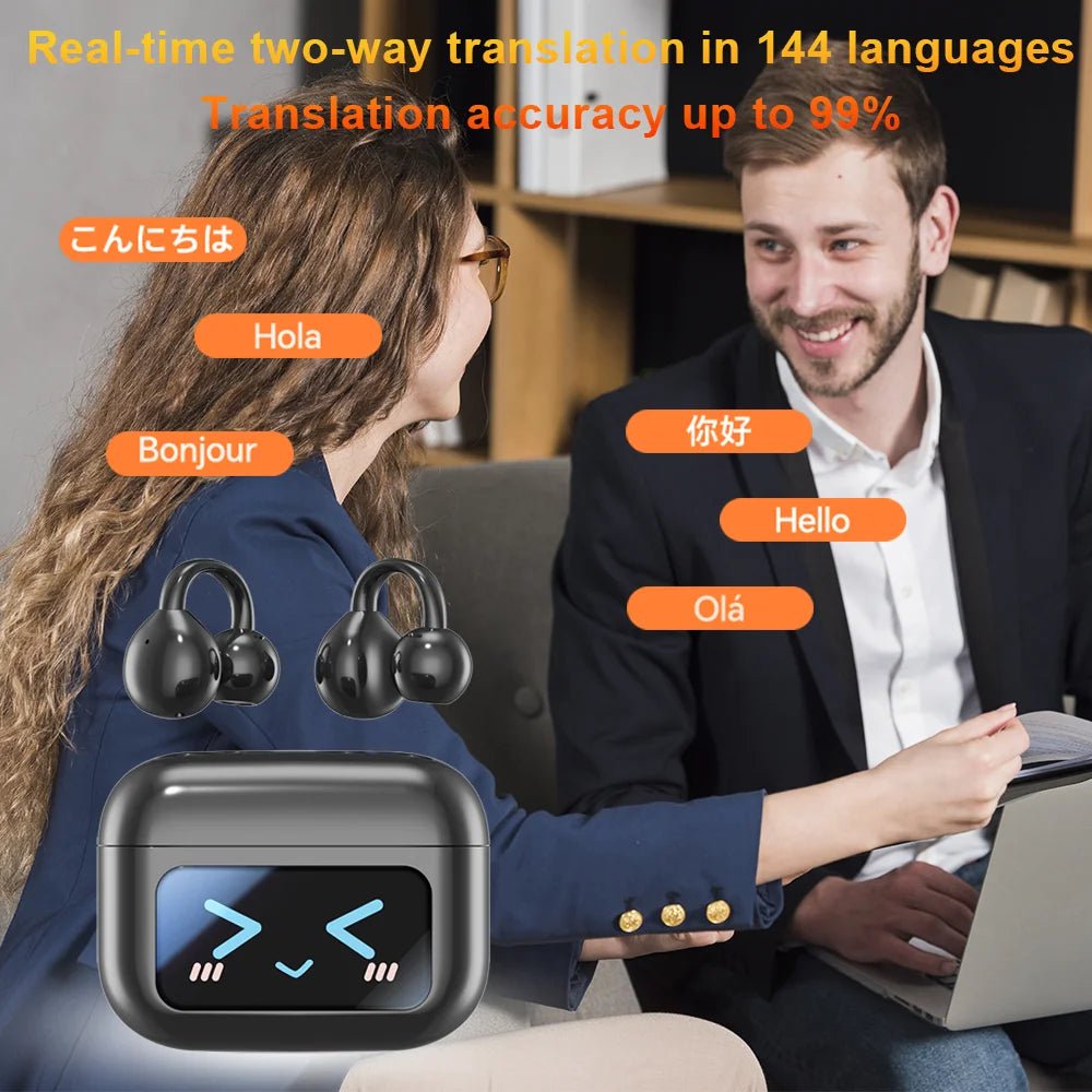 Touch Screen Bluetooth Headphones 144 Languages Real-time Translation Headphones Wireless Open Ear Clips Sports Gaming Earphone - Tara's Tiny Treasures