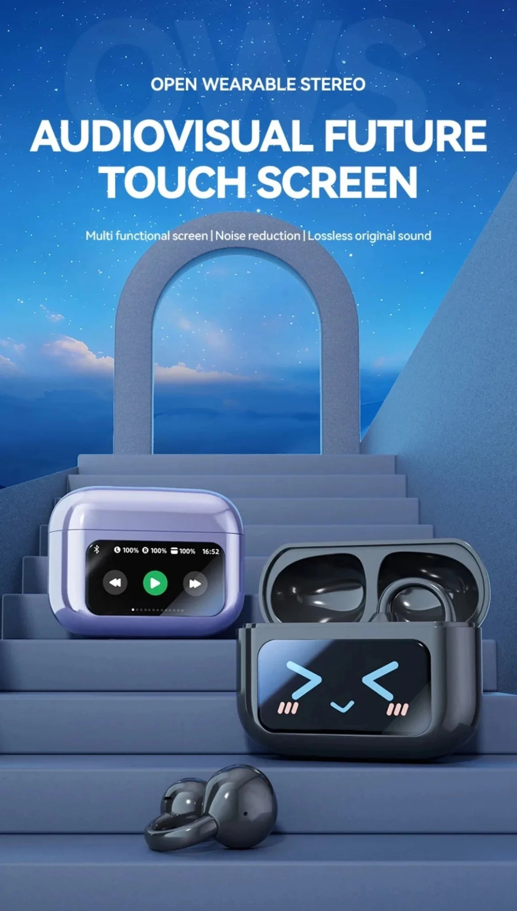 Touch Screen Bluetooth Headphones 144 Languages Real-time Translation Headphones Wireless Open Ear Clips Sports Gaming Earphone - Tara's Tiny Treasures