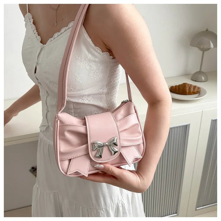 Trendy Bow Shoulder Bag Handbag Casual Underarm Bag Daily Commuting Bags PU Leather Lady Banquet Bag Business Women's Bags - Tara's Tiny Treasures