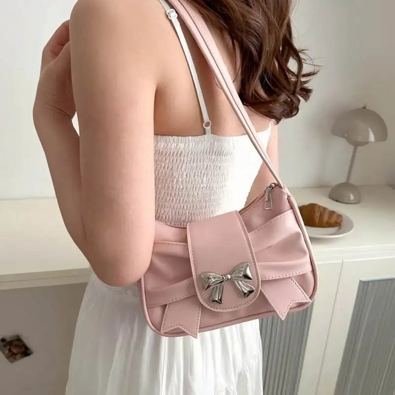 Trendy Bow Shoulder Bag Handbag Casual Underarm Bag Daily Commuting Bags PU Leather Lady Banquet Bag Business Women's Bags - Tara's Tiny Treasures