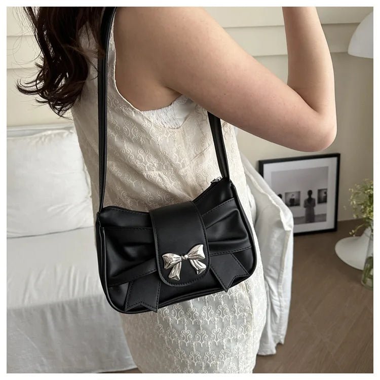 Trendy Bow Shoulder Bag Handbag Casual Underarm Bag Daily Commuting Bags PU Leather Lady Banquet Bag Business Women's Bags - Tara's Tiny Treasures