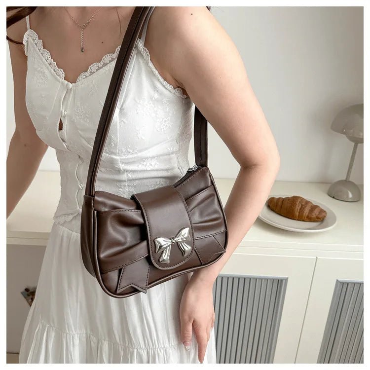 Trendy Bow Shoulder Bag Handbag Casual Underarm Bag Daily Commuting Bags PU Leather Lady Banquet Bag Business Women's Bags - Tara's Tiny Treasures