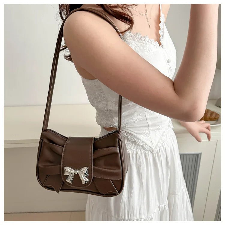 Trendy Bow Shoulder Bag Handbag Casual Underarm Bag Daily Commuting Bags PU Leather Lady Banquet Bag Business Women's Bags - Tara's Tiny Treasures
