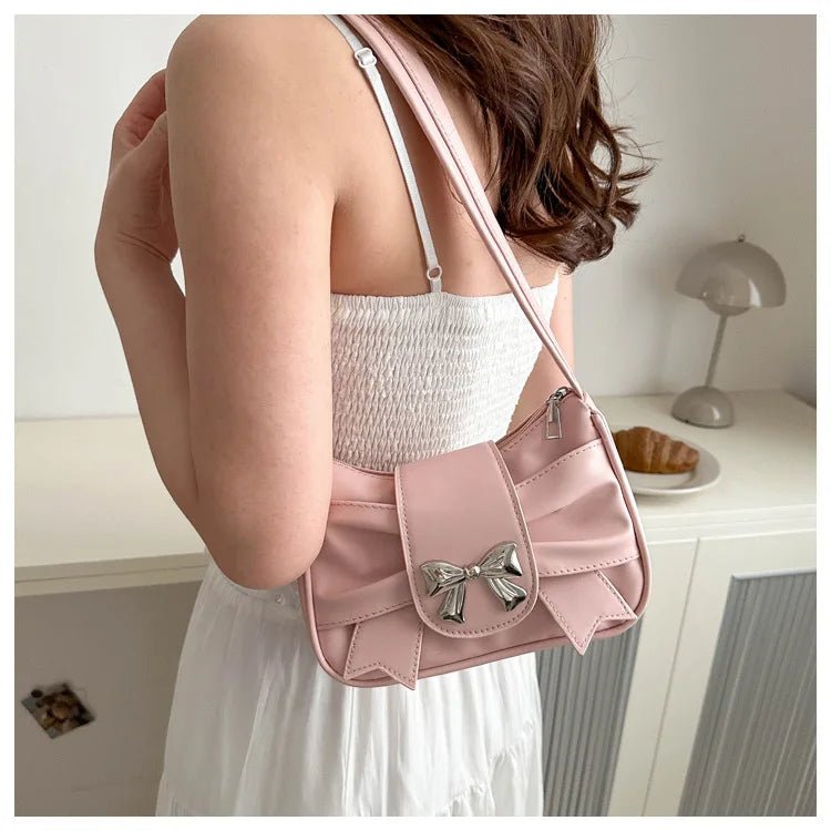 Trendy Bow Shoulder Bag Handbag Casual Underarm Bag Daily Commuting Bags PU Leather Lady Banquet Bag Business Women's Bags - Tara's Tiny Treasures