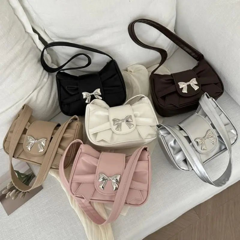 Trendy Bow Shoulder Bag Handbag Casual Underarm Bag Daily Commuting Bags PU Leather Lady Banquet Bag Business Women's Bags - Tara's Tiny Treasures