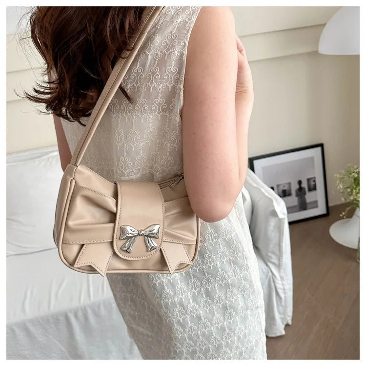 Trendy Bow Shoulder Bag Handbag Casual Underarm Bag Daily Commuting Bags PU Leather Lady Banquet Bag Business Women's Bags - Tara's Tiny Treasures