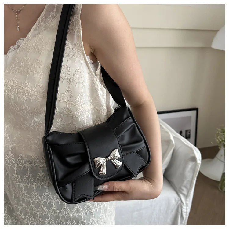 Trendy Bow Shoulder Bag Handbag Casual Underarm Bag Daily Commuting Bags PU Leather Lady Banquet Bag Business Women's Bags - Tara's Tiny Treasures