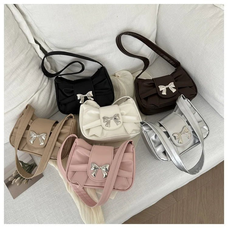 Trendy Bow Shoulder Bag Handbag Casual Underarm Bag Daily Commuting Bags PU Leather Lady Banquet Bag Business Women's Bags - Tara's Tiny Treasures