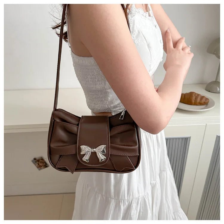 Trendy Bow Shoulder Bag Handbag Casual Underarm Bag Daily Commuting Bags PU Leather Lady Banquet Bag Business Women's Bags - Tara's Tiny Treasures