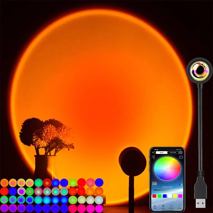 Tuya Smart Sunset Lamp USB Projector LED Night light with Remote Bluetooth App Control Atmosphere Mood Light for Photography - Tara's Tiny Treasures
