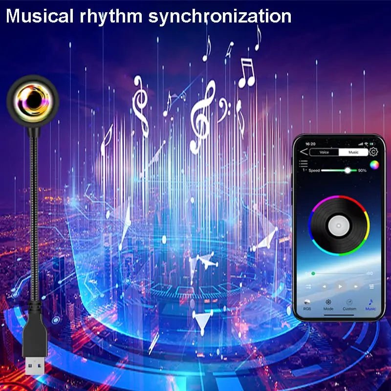 Tuya Smart Sunset Lamp USB Projector LED Night light with Remote Bluetooth App Control Atmosphere Mood Light for Photography - Tara's Tiny Treasures