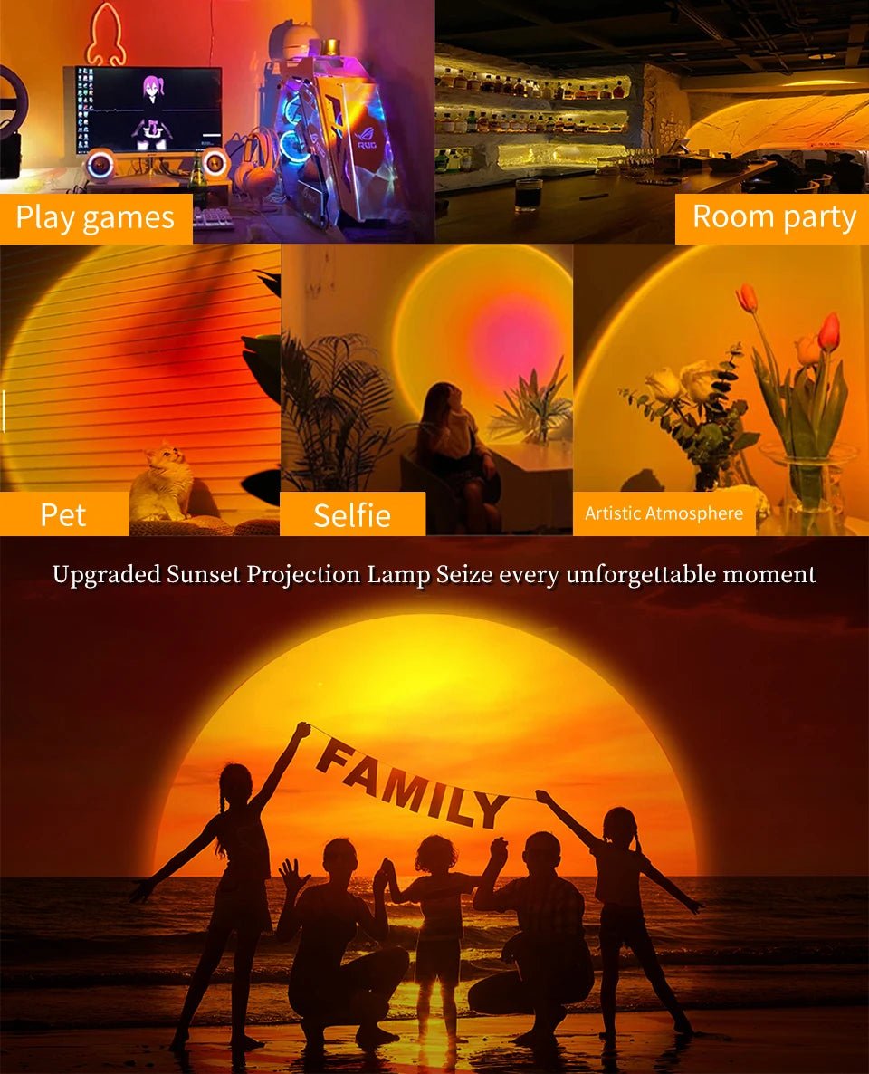 Tuya Smart Sunset Lamp USB Projector LED Night light with Remote Bluetooth App Control Atmosphere Mood Light for Photography - Tara's Tiny Treasures