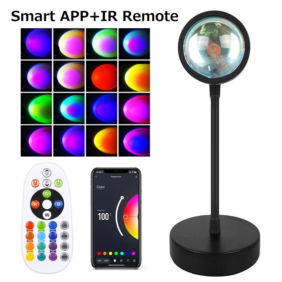 Tuya Smart Sunset Lamp USB Projector LED Night light with Remote Bluetooth App Control Atmosphere Mood Light for Photography - Tara's Tiny Treasures