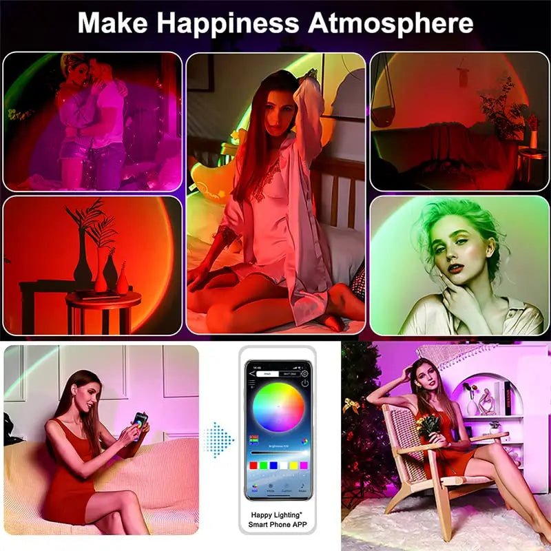 Tuya Smart Sunset Lamp USB Projector LED Night light with Remote Bluetooth App Control Atmosphere Mood Light for Photography - Tara's Tiny Treasures