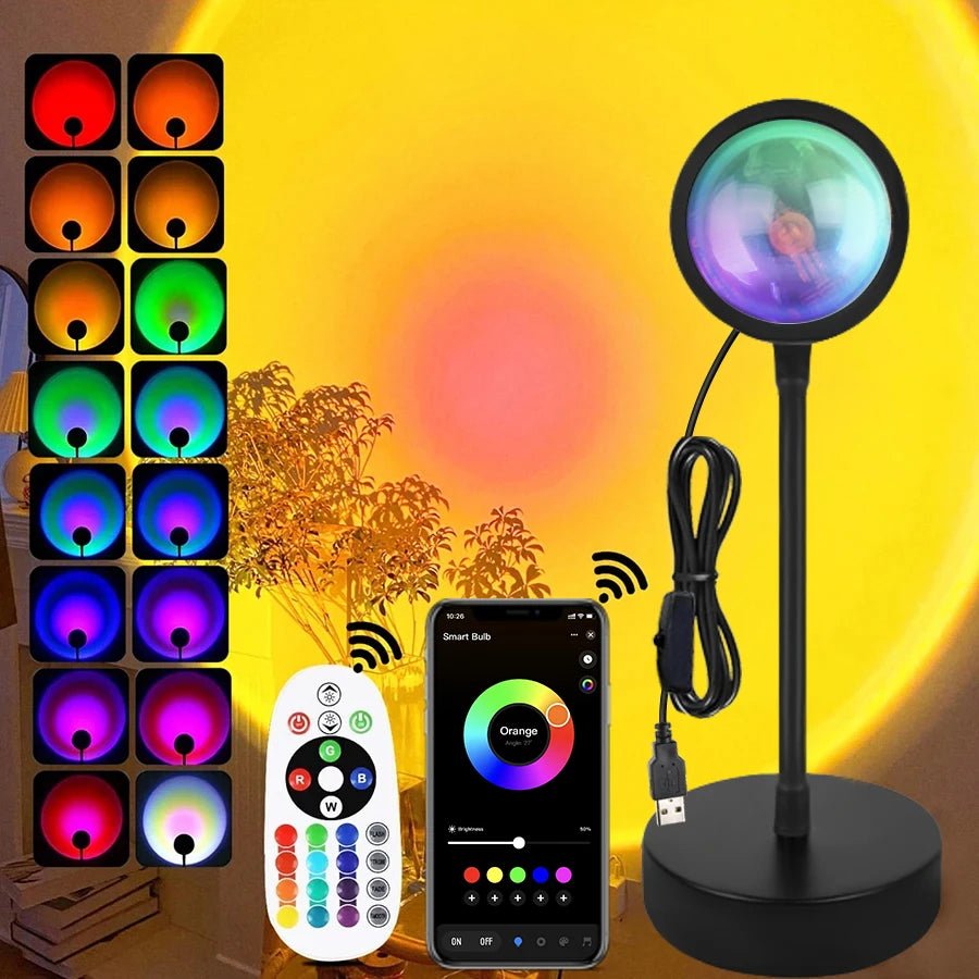 Tuya Smart Sunset Lamp USB Projector LED Night light with Remote Bluetooth App Control Atmosphere Mood Light for Photography - Tara's Tiny Treasures