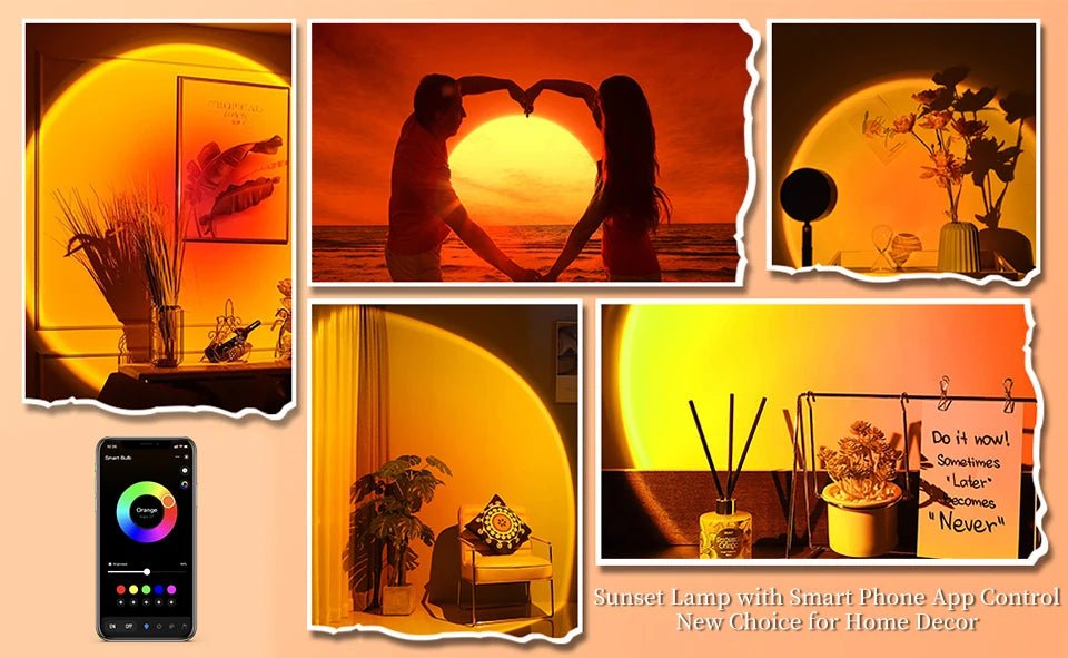 Tuya Smart Sunset Lamp USB Projector LED Night light with Remote Bluetooth App Control Atmosphere Mood Light for Photography - Tara's Tiny Treasures