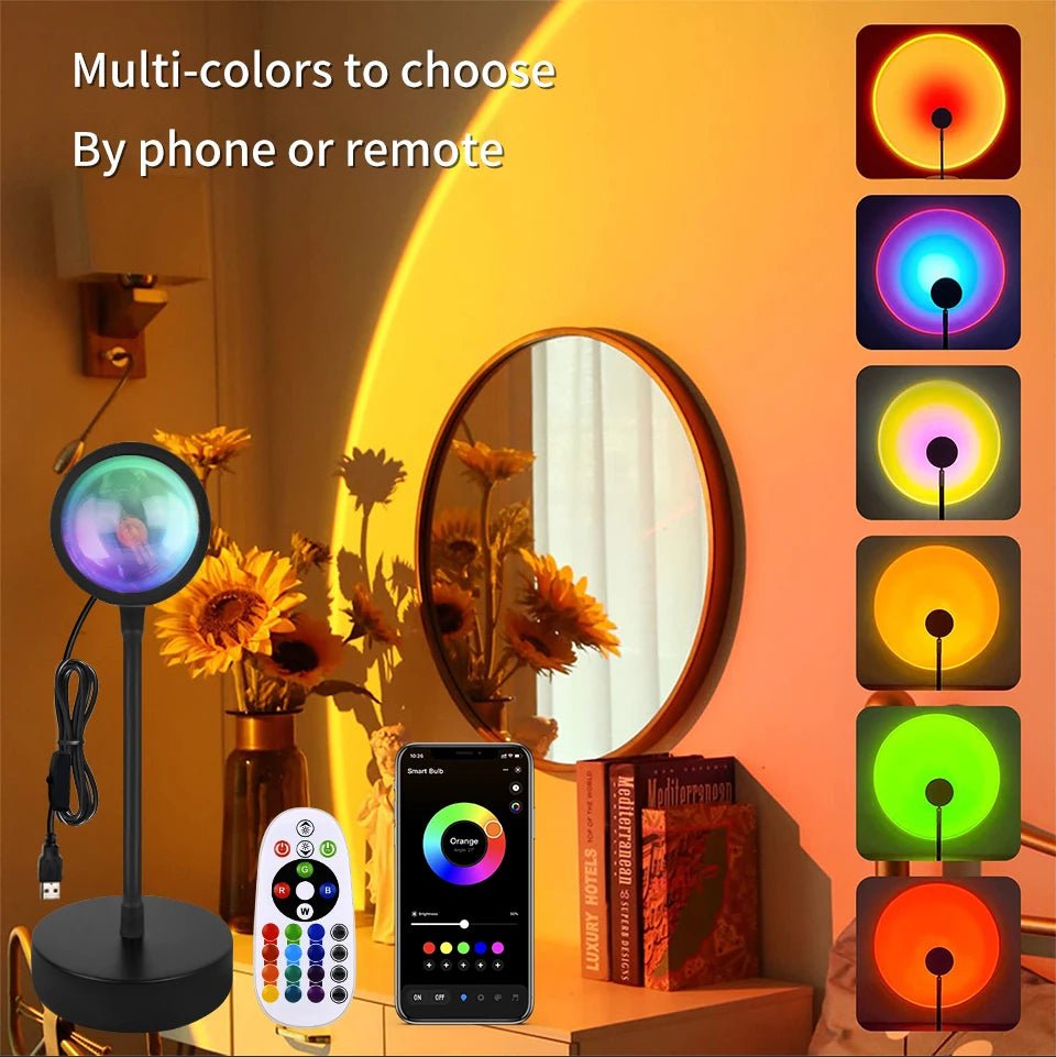Tuya Smart Sunset Lamp USB Projector LED Night light with Remote Bluetooth App Control Atmosphere Mood Light for Photography - Tara's Tiny Treasures