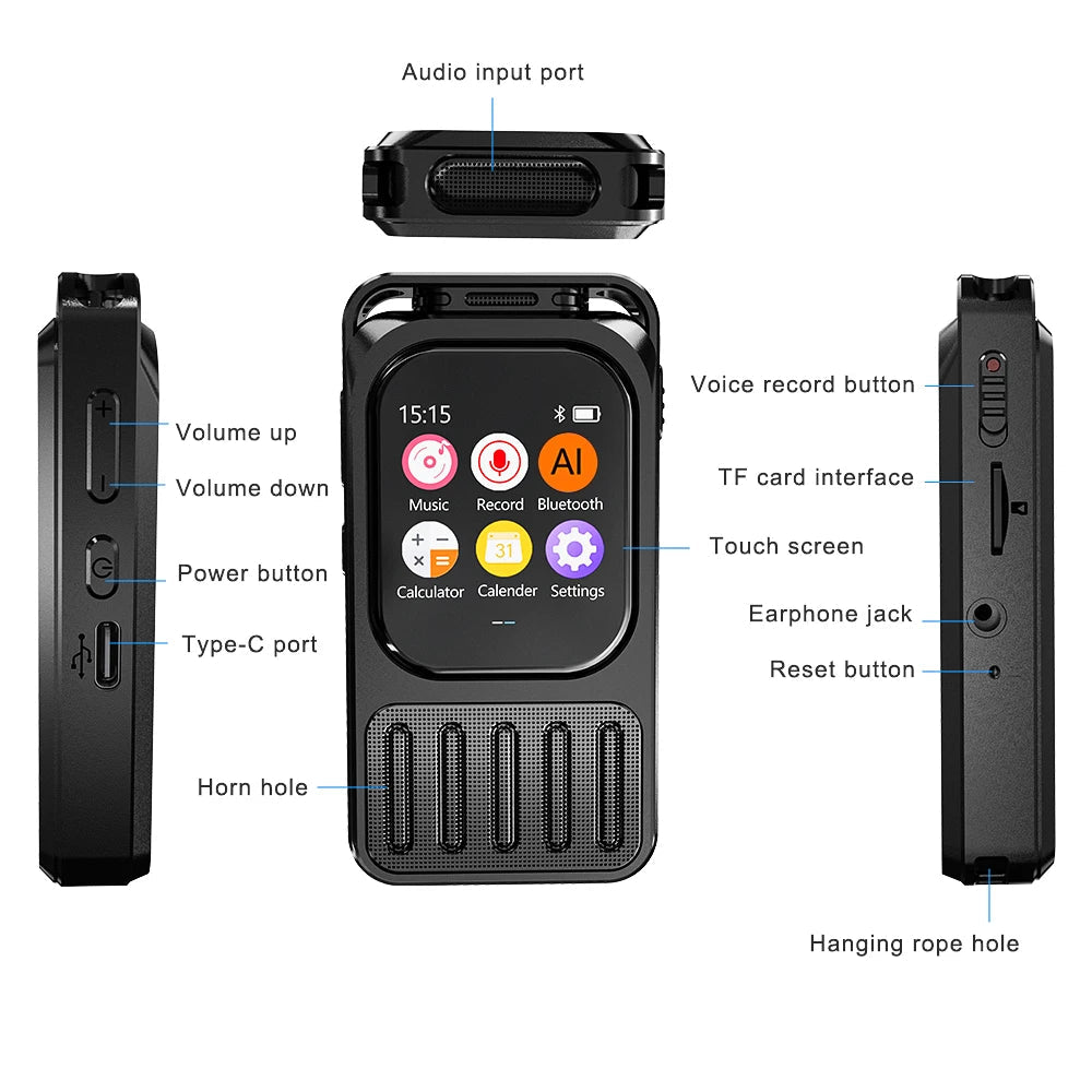 Vandlion V78 AI Voice Recorder Speech-to-Text Connect App Record Voice Activation Touchable Screen 1200mAh Long Time Recording - Tara's Tiny Treasures