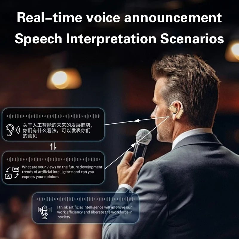 Wireless Bluetooth AI Real-time Language Translation Earphones 144 Languages Ear Hanging Headphone Translator For Busine - Tara's Tiny Treasures