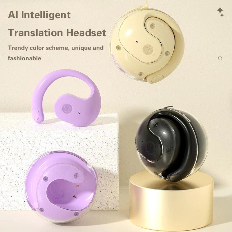 Wireless Bluetooth AI Real-time Language Translation Earphones 144 Languages Ear Hanging Headphone Translator For Busine - Tara's Tiny Treasures