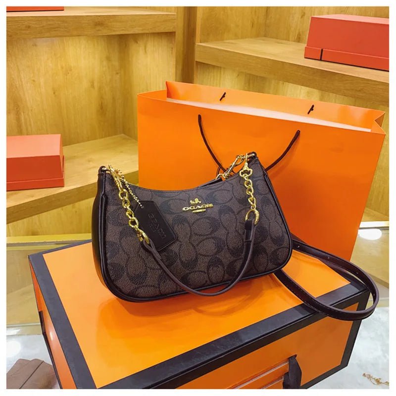 Women's Chain Bags Pvc Geometric Print Handbag Shoulder Crossbody Bag Women's Underarm Bag Suitable For Daily Outfit Matching - Tara's Tiny Treasures
