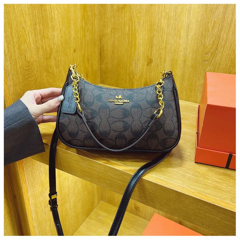 Women's Chain Bags Pvc Geometric Print Handbag Shoulder Crossbody Bag Women's Underarm Bag Suitable For Daily Outfit Matching - Tara's Tiny Treasures