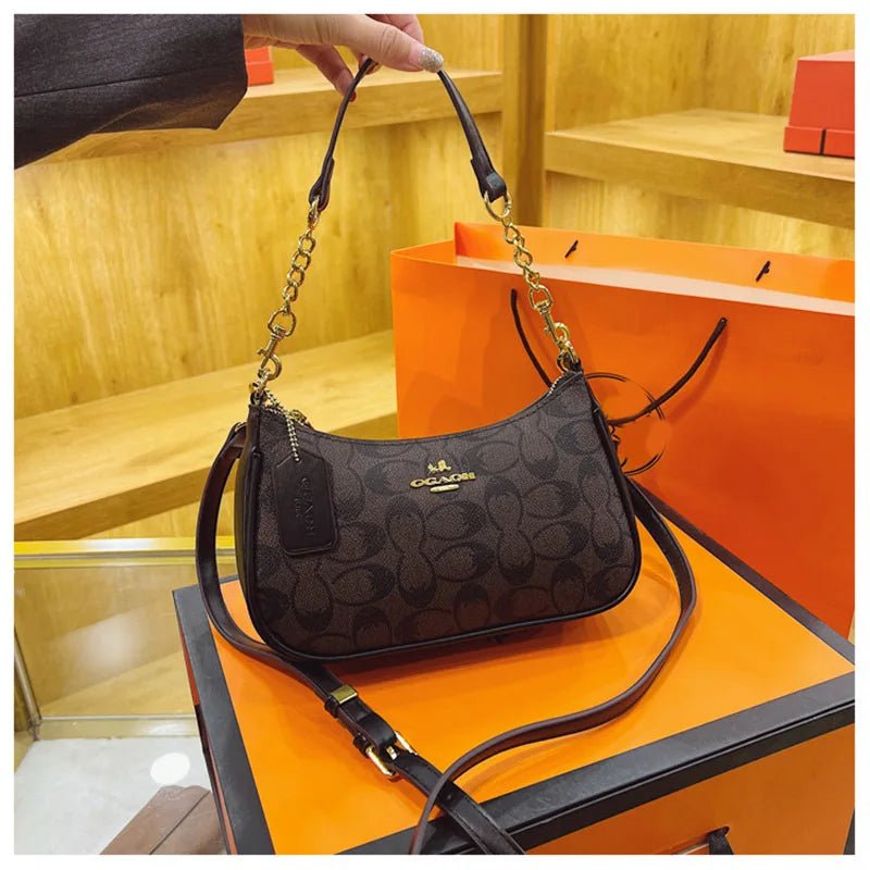 Women's Chain Bags Pvc Geometric Print Handbag Shoulder Crossbody Bag Women's Underarm Bag Suitable For Daily Outfit Matching - Tara's Tiny Treasures
