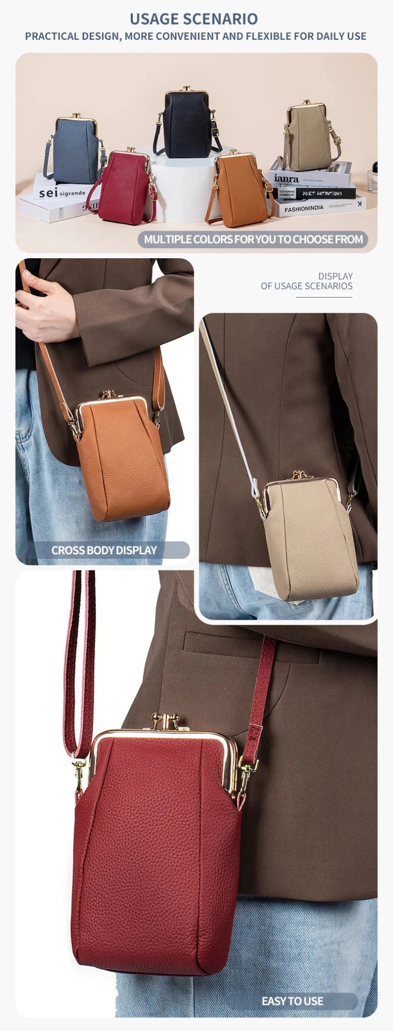 Women's Handbags High Quality Genuine Leather Shoulder Bags Large Capacity Hasp Crossbody Bags for Women Solid Flap Phone Purse - Tara's Tiny Treasures