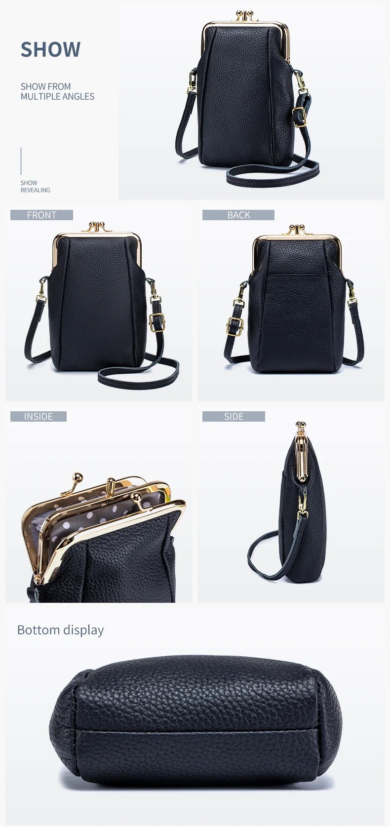 Women's Handbags High Quality Genuine Leather Shoulder Bags Large Capacity Hasp Crossbody Bags for Women Solid Flap Phone Purse - Tara's Tiny Treasures
