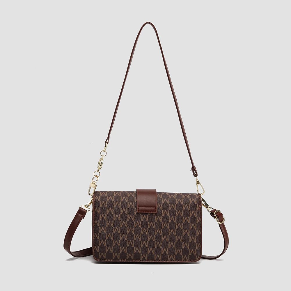 Women's retro printed shoulder bag fashion small square bag M letter pu messenger bag - Tara's Tiny Treasures