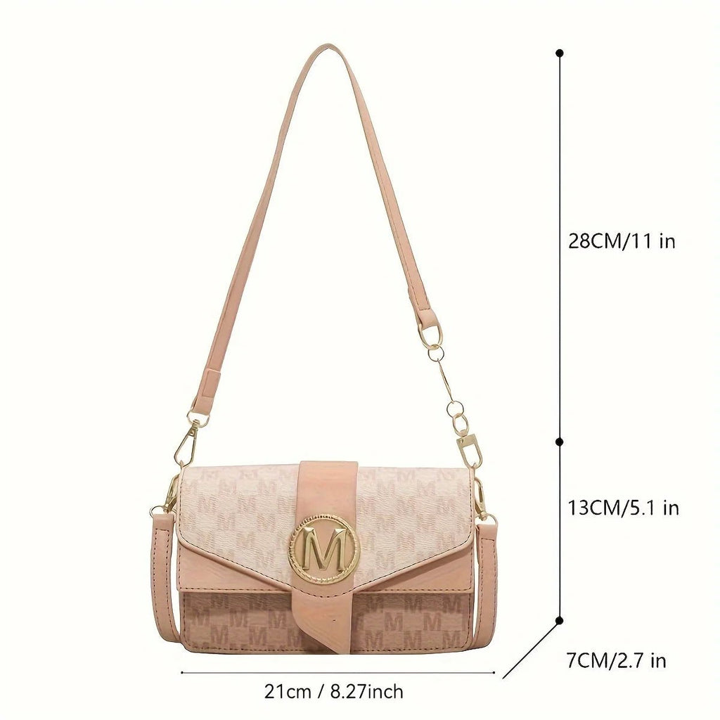 Women's retro printed shoulder bag fashion small square bag M letter pu messenger bag - Tara's Tiny Treasures