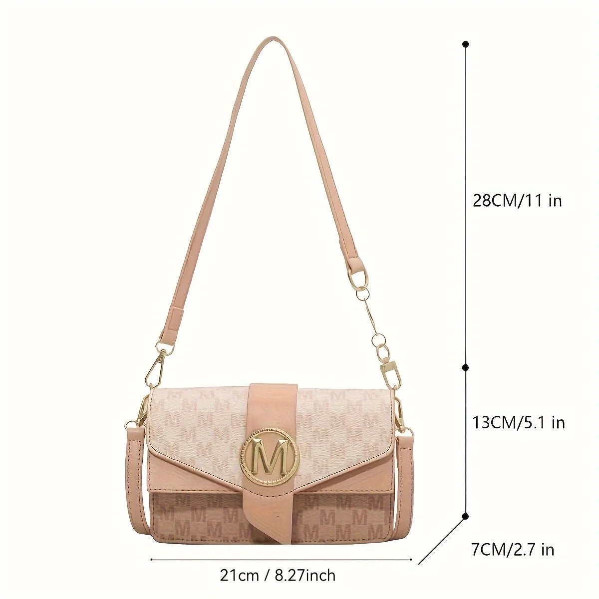 Women's retro printed shoulder bag fashion small square bag M letter pu messenger bag - Tara's Tiny Treasures