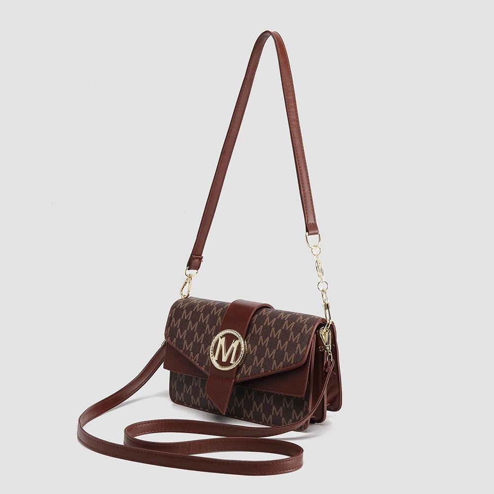 Women's retro printed shoulder bag fashion small square bag M letter pu messenger bag - Tara's Tiny Treasures