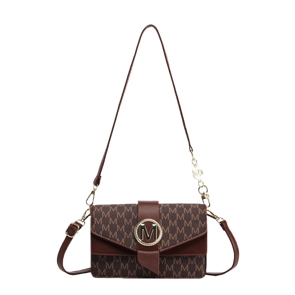 Women's retro printed shoulder bag fashion small square bag M letter pu messenger bag - Tara's Tiny Treasures