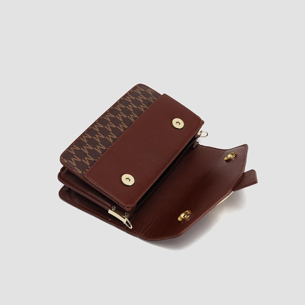 Women's retro printed shoulder bag fashion small square bag M letter pu messenger bag - Tara's Tiny Treasures