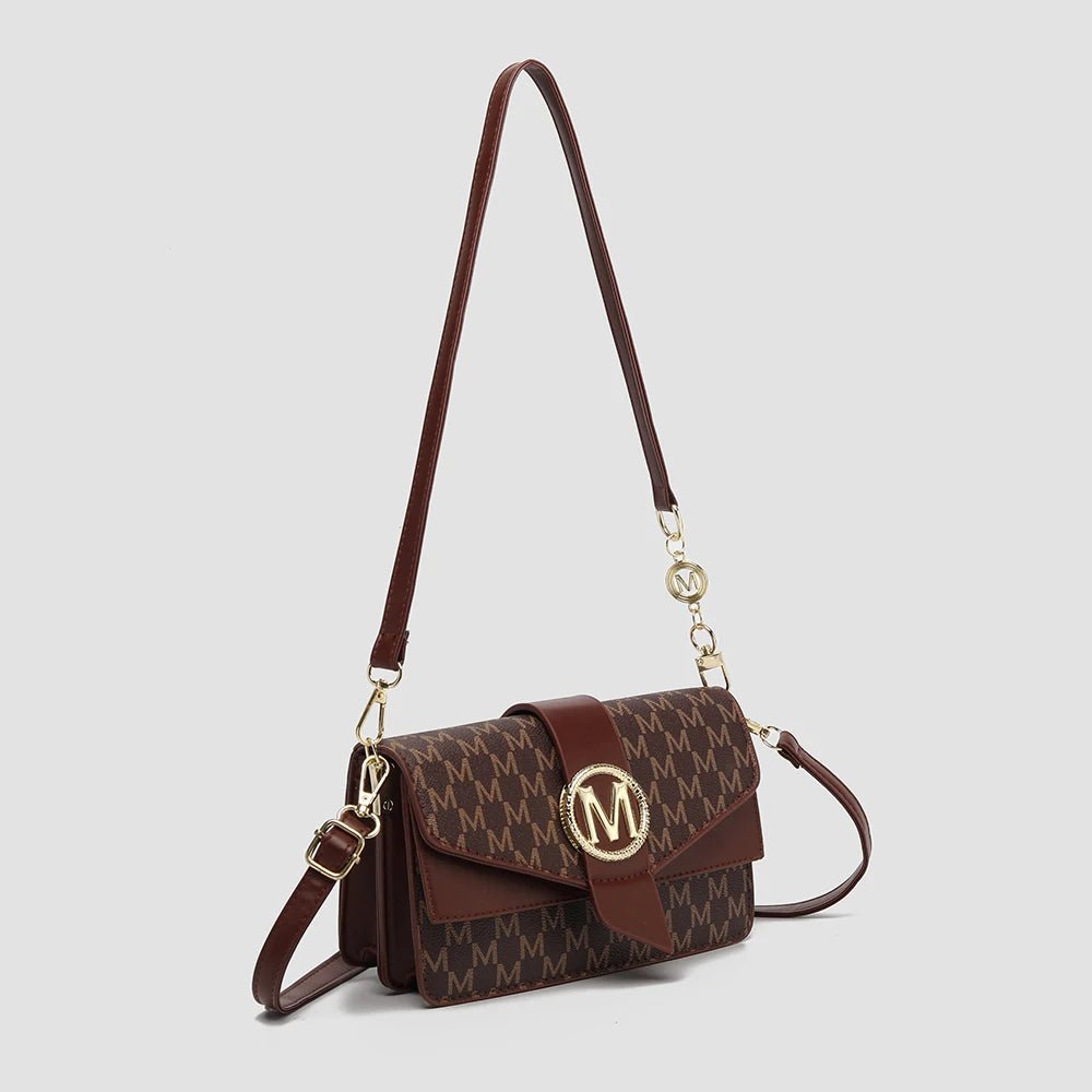 Women's retro printed shoulder bag fashion small square bag M letter pu messenger bag - Tara's Tiny Treasures